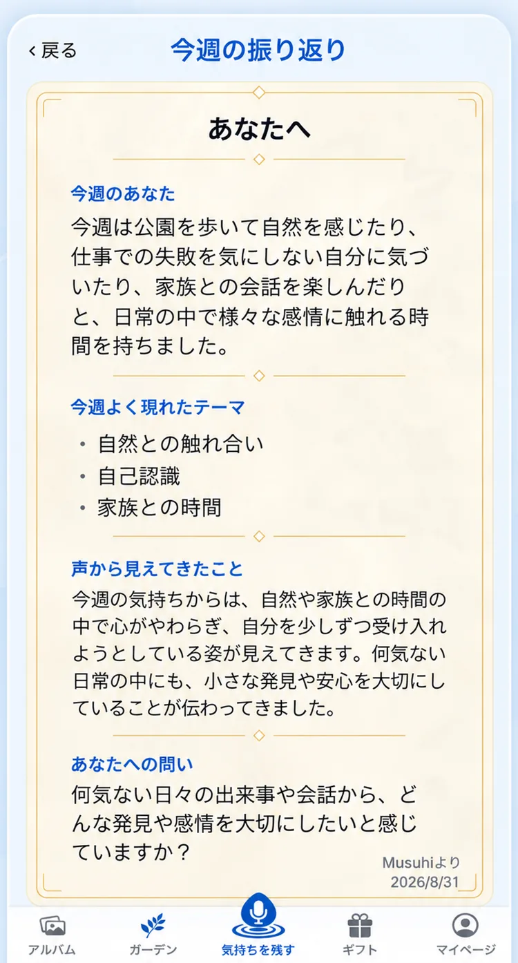 MusuhiのWeekly Reflection画面